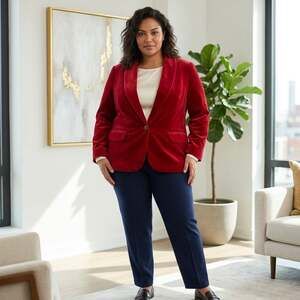 Pursuits Ltd Velvet Blazer Women 18W Red Holiday Party Christmas Gem Button Luxe
